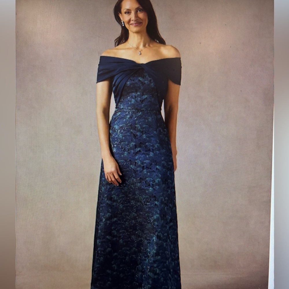 Azazie Strapless Navy/Green Floral Dress